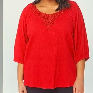 Catherines Top. Pull Over. Embellished Neck. 0X